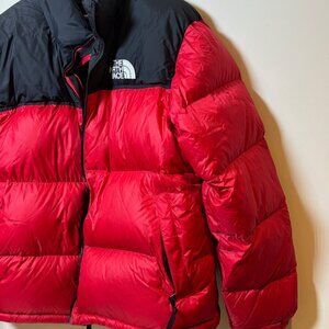 The North Face Men's Puffer Jacket Size XL Red Black EUC Nuptse Down Feather
